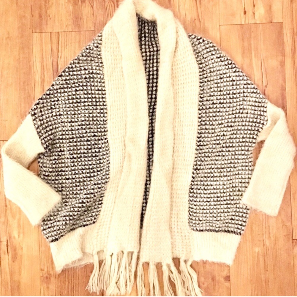 Fuzzy Cardigan With Tassels